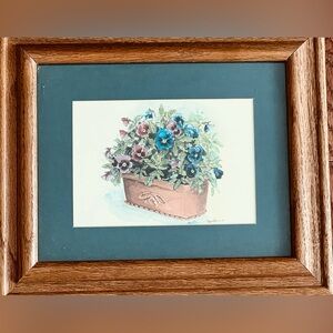 “Potted Mixed Pansies” matted framed print by Peggy Abrams EUC